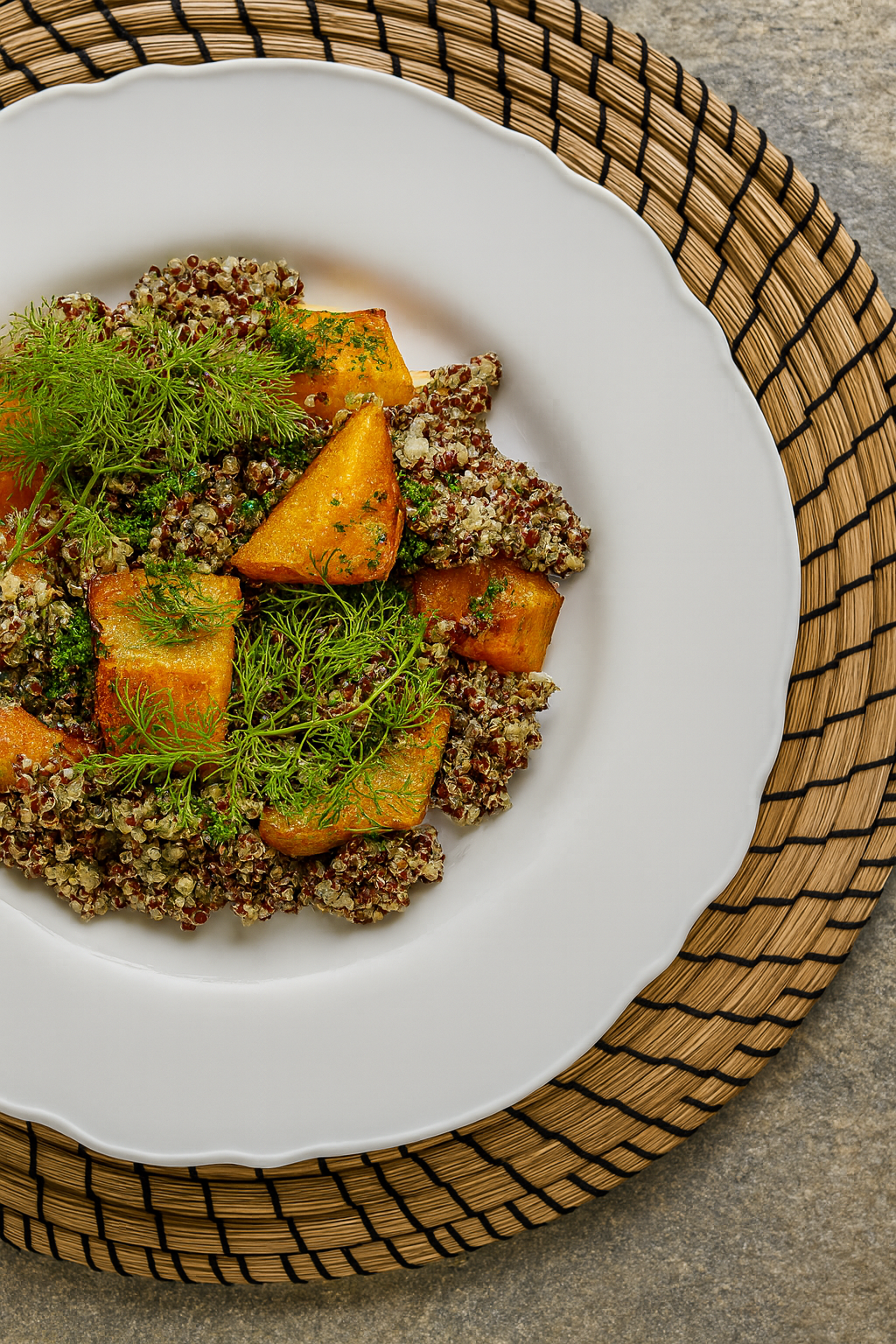 Roasted pumpkin with quinoa and fresh herbs