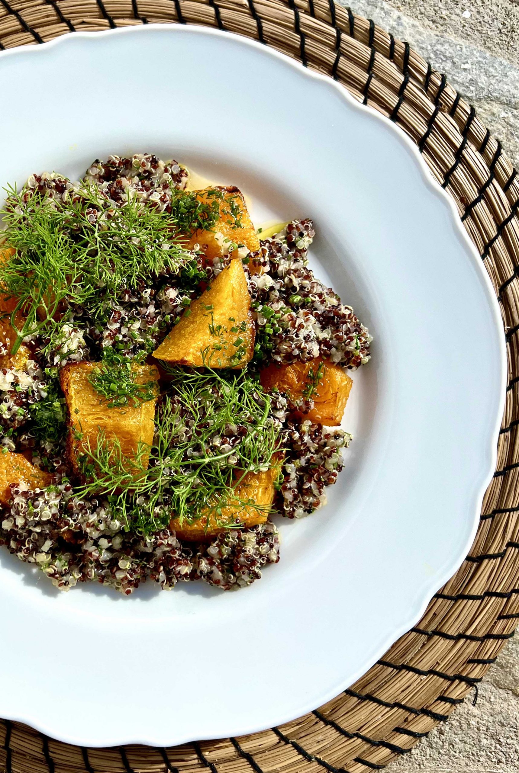 Roasted pumpkin with quinoa and fresh herbs