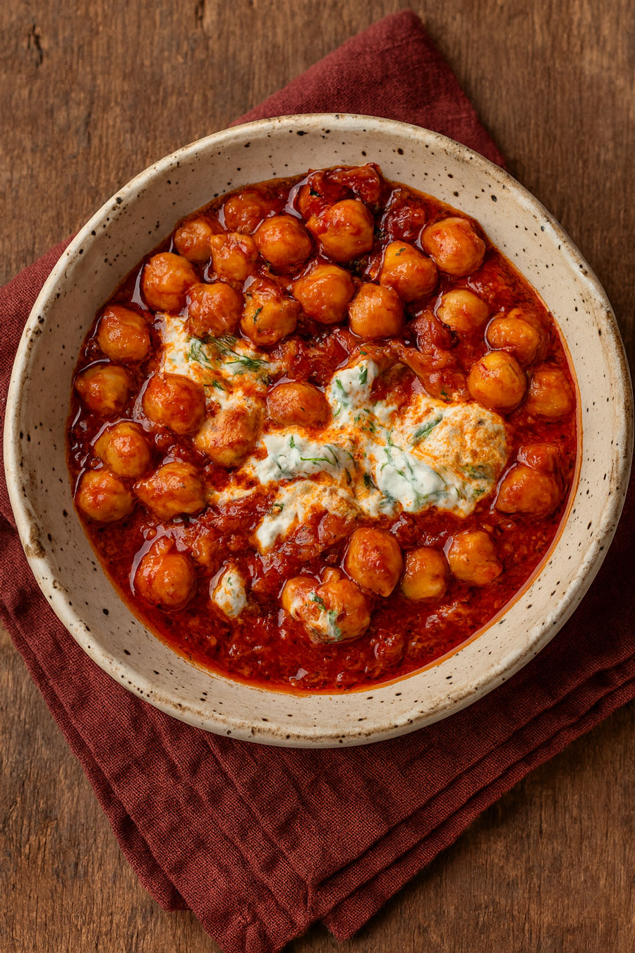 Chickpeas with Spicy Tomato Sauce & Herbed Yogurt