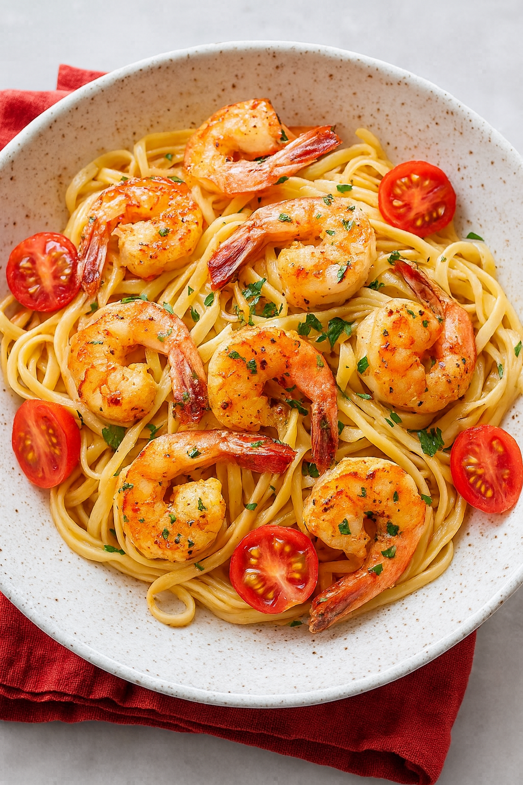 ΛΙΓΚΟΥΙΝΙ ΜΕ ΓΑΡΙΔΕΣ ΣΕ ΣΑΛΤΣΑ ΣΚΟΡΔΟΥ & ΒΟΥΤΥΡΟΥ ΜΕ ΝΤΟΜΑΤΙΝΙΑ